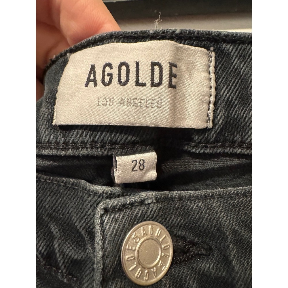 AGOLDE Toni Mid Rise Straight Leg Jeans Washed Black Raw Hem. Size 28